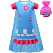 Trolls Costumes w/Wig for Girls Halloween Cosplay Dress up Set, 2-7Y